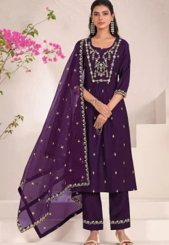 Embroidered Viscose Silk Pakistani Suit in Purple