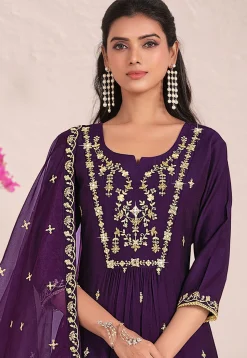 Embroidered Viscose Silk Pakistani Suit in Purple