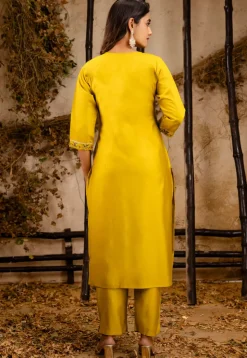 Embroidered Viscose Silk Pakistani Suit in Yellow