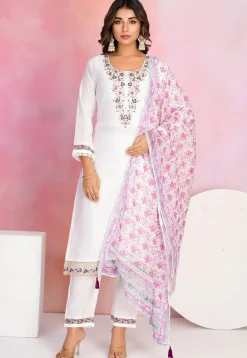 Embroidered Viscose Silk Pakistani Suit in White