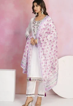 Embroidered Viscose Silk Pakistani Suit in White