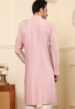 Embroidered Viscose Silk Kurta in Pink