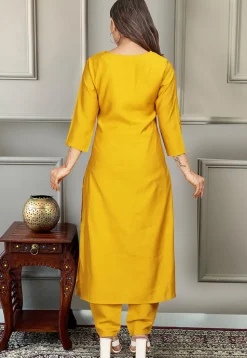 Embroidered Viscose Silk Pakistani Suit in Mustard