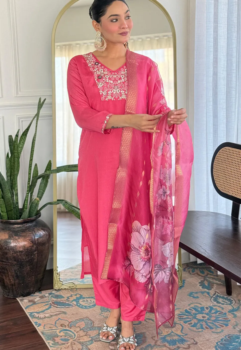 Embroidered Viscose Silk Pakistani Suit in Pink