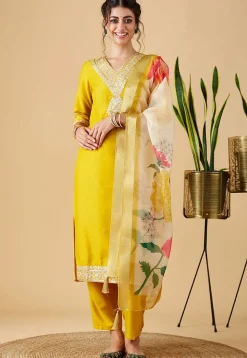 Embroidered Viscose Silk Pakistani Suit in Yellow