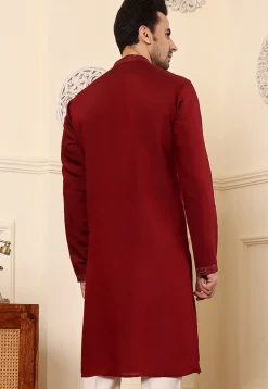 Embroidered Viscose Silk Kurta in Maroon