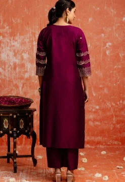 Embroidered Viscose Silk Pakistani Suit in Purple