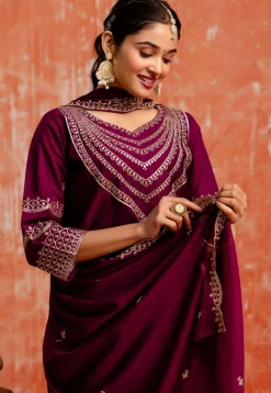 Embroidered Viscose Silk Pakistani Suit in Purple