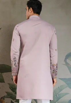 Embroidered Viscose Silk Kurta in Purple