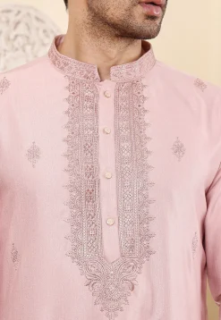 Embroidered Viscose Silk Kurta in Pink