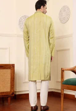 Embroidered Viscose Silk Kurta Set in Light Green