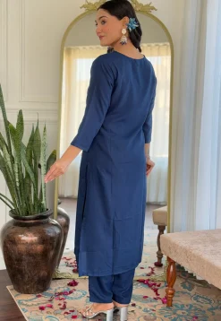 Embroidered Viscose Silk Pakistani Suit in Dark Blue