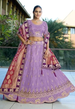 Embroidered Viscose Silk Lehenga in Purple