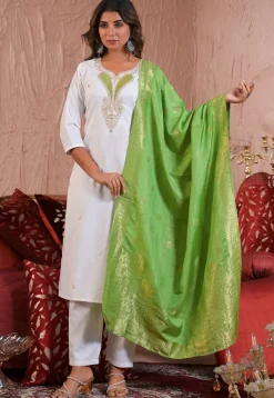 Embroidered Viscose Silk Pakistani Suit in Off White