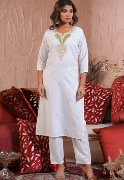 Embroidered Viscose Silk Pakistani Suit in Off White