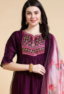 Embroidered Viscose Silk Pakistani Suit in Purple