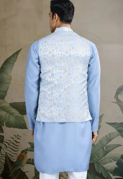 Embroidered Viscose Silk Kurta in Blue