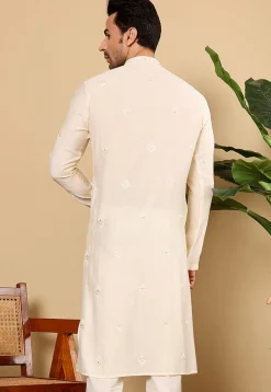 Embroidered Viscose Silk Kurta in Cream