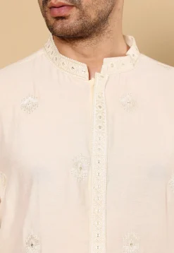 Embroidered Viscose Silk Kurta in Cream