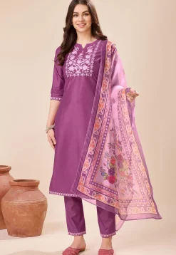 Embroidered Viscose Silk Pakistani Suit in Purple
