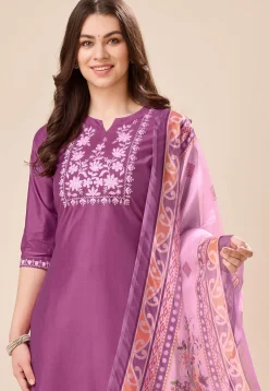 Embroidered Viscose Silk Pakistani Suit in Purple
