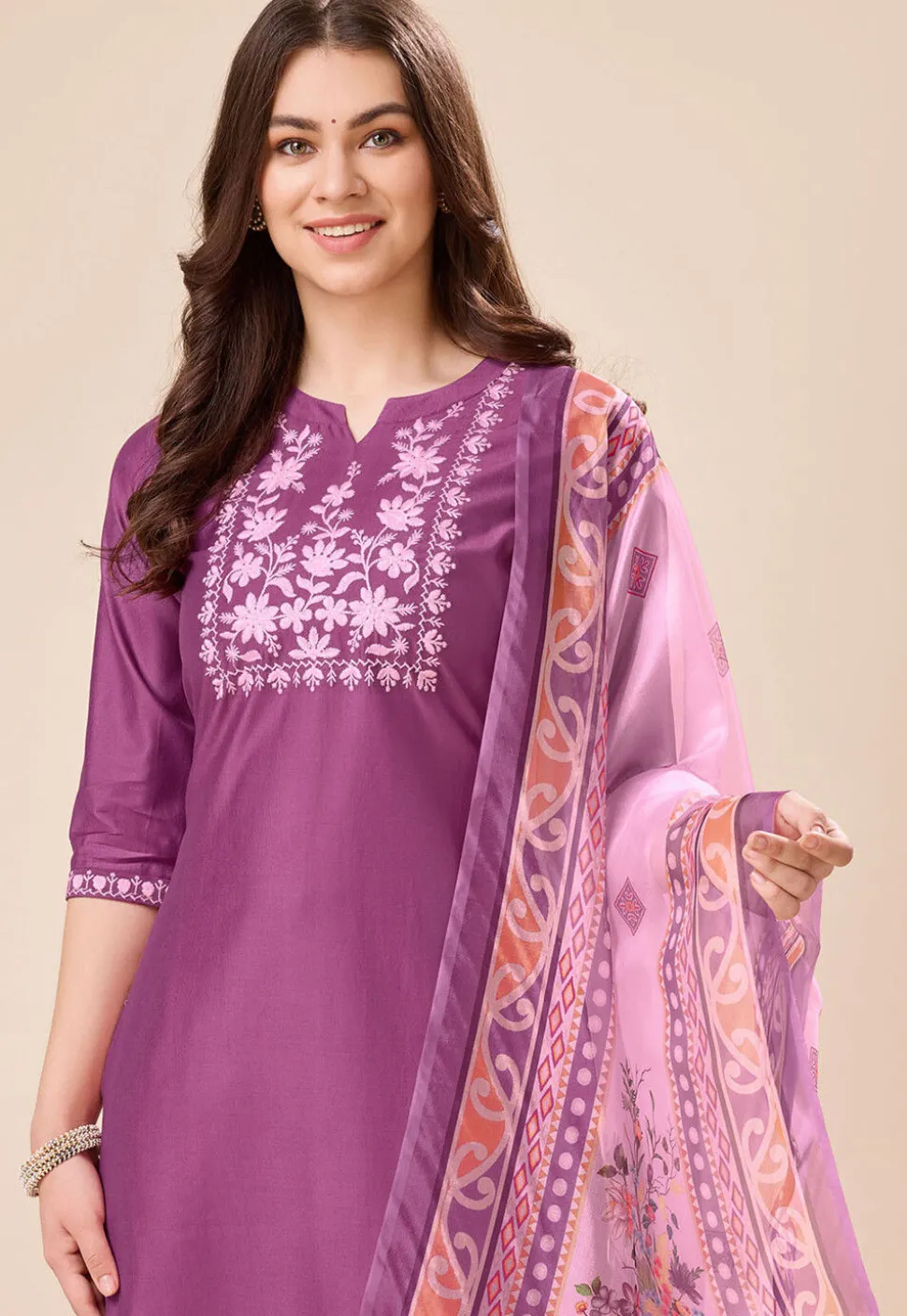 Embroidered Viscose Silk Pakistani Suit in Purple
