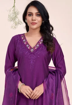 Embroidered Viscose Silk Pakistani Suit in Purple