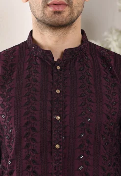 Embroidered Viscose Silk Kurta in Violet