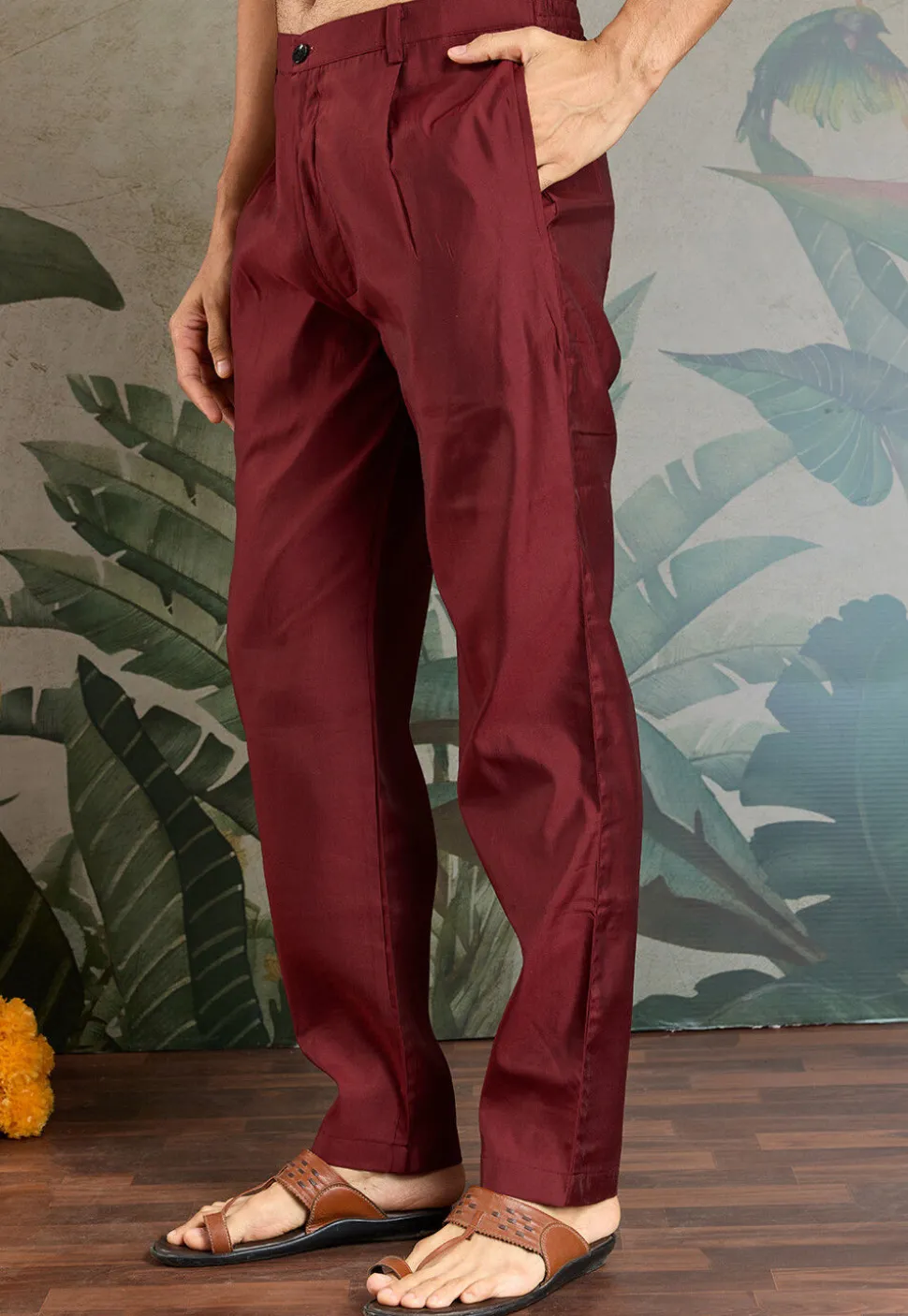 Embroidered Viscose Silk Kurta Set in Maroon