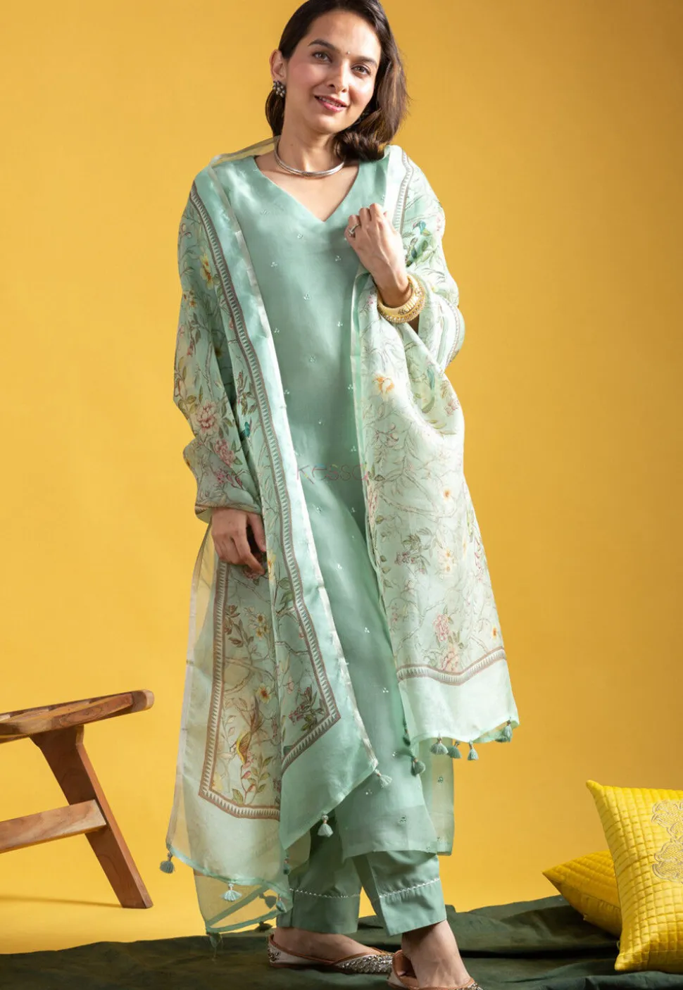 Embroidered Viscose Silk Pakistani Suit in Sea Green
