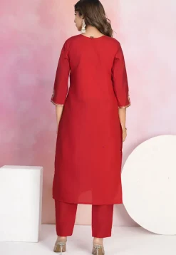 Embroidered Viscose Silk Pakistani Suit in Red