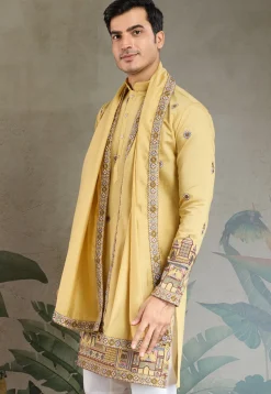 Embroidered Viscose Silk Kurta in Yellow