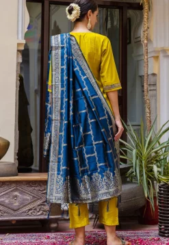 Embroidered Viscose Silk Pakistani Suit in Yellow