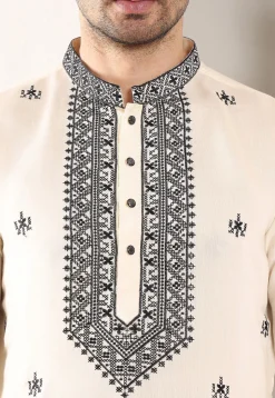 Embroidered Viscose Silk Kurta in Off White