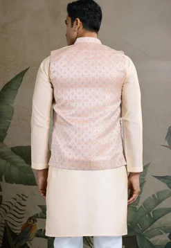Embroidered Viscose Silk Kurta in Beige