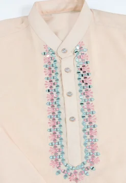 Embroidered Viscose Silk Kurta in Beige
