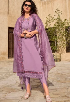 Embroidered Viscose Silk Pakistani Suit in Purple