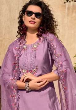 Embroidered Viscose Silk Pakistani Suit in Purple