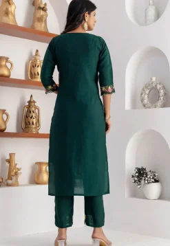 Embroidered Viscose Silk Pakistani Suit in Green