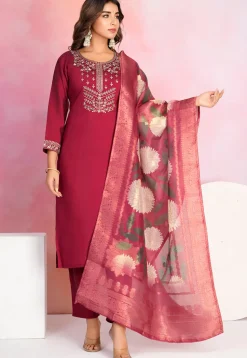 Embroidered Viscose Silk Pakistani Suit in Maroon
