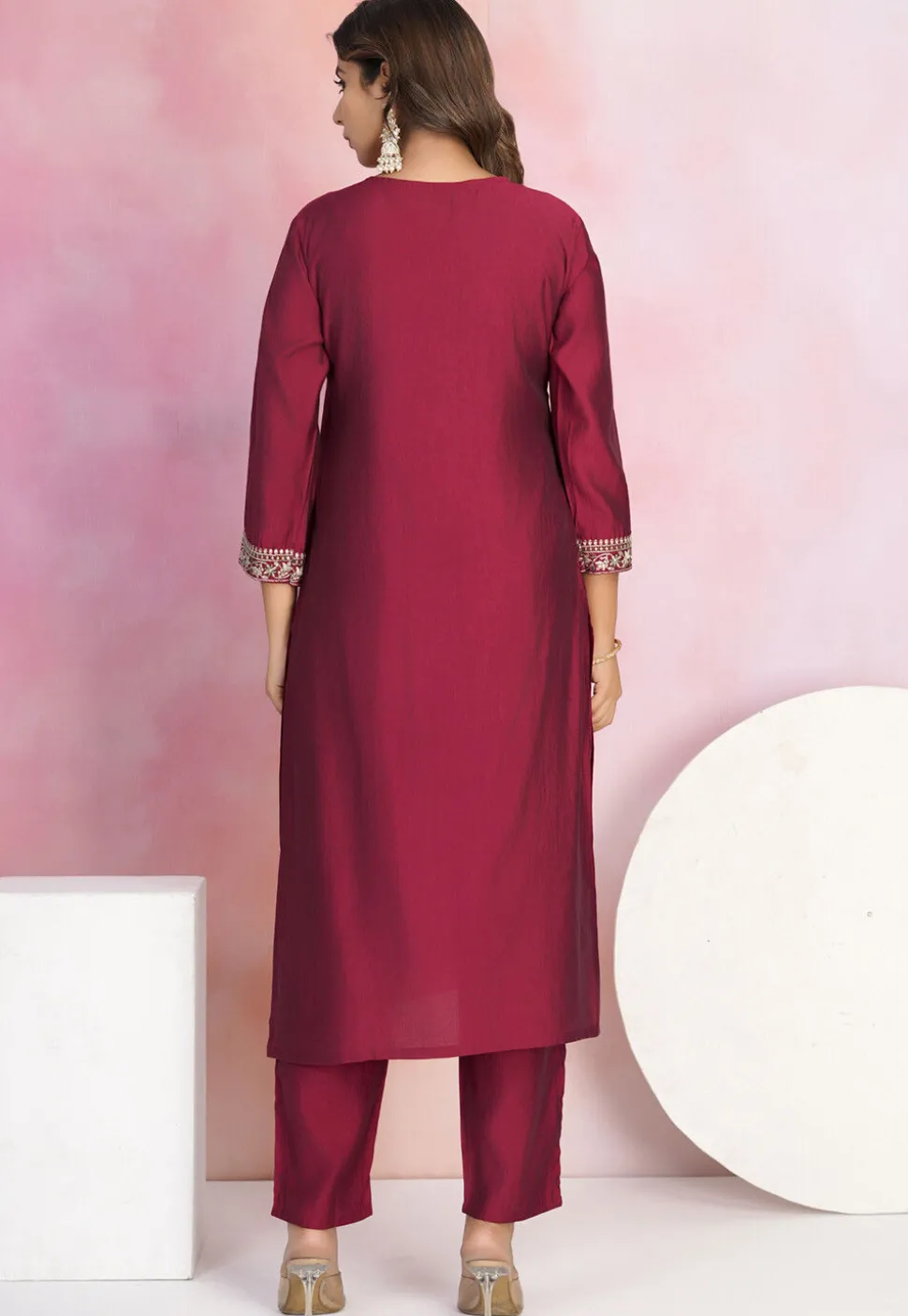 Embroidered Viscose Silk Pakistani Suit in Maroon