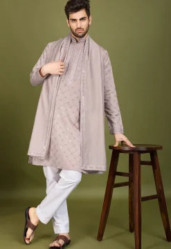 Embroidered Viscose Silk Kurta in Old Rose