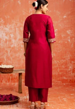 Embroidered Viscose Silk Pakistani Suit in Maroon