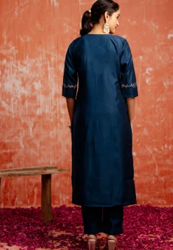 Embroidered Viscose Silk Pakistani Suit in Teal Blue