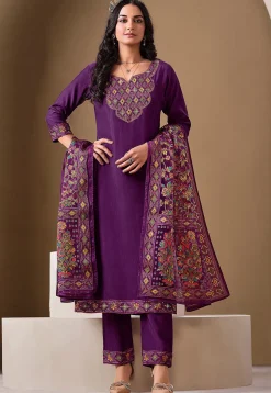Embroidered Viscose Silk Pakistani Suit in Purple