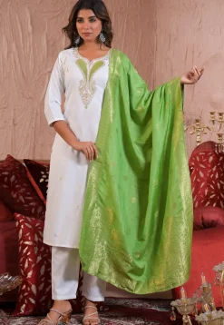 Embroidered Viscose Silk Pakistani Suit in Off White