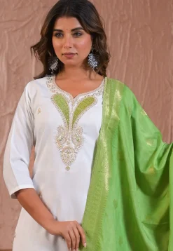 Embroidered Viscose Silk Pakistani Suit in Off White