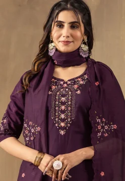 Embroidered Viscose Silk Pakistani Suit in Purple
