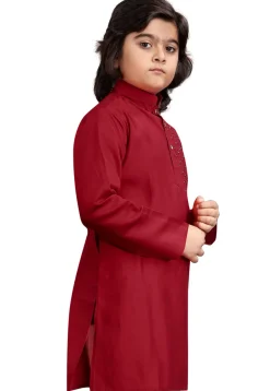 Embroidered Viscose Silk Kurta in Maroon