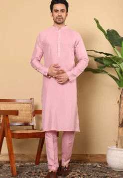 Embroidered Viscose Silk Kurta Set in Pink